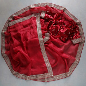 Red Colour Rangoli Silk Embroidery And Thread Work Saree With Blouse