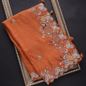 Orange Color Resham And Zari Work Embroidery Base Wedding Saree With Blouse