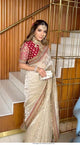 Bollywood Sabyasachi inspired beige and red silk based wedding saree